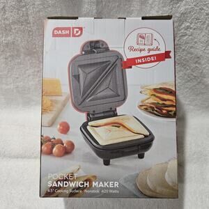DASH DPM200GBRD06 Pocket Sandwich Maker 4.5" Nonstick Pink 420W New